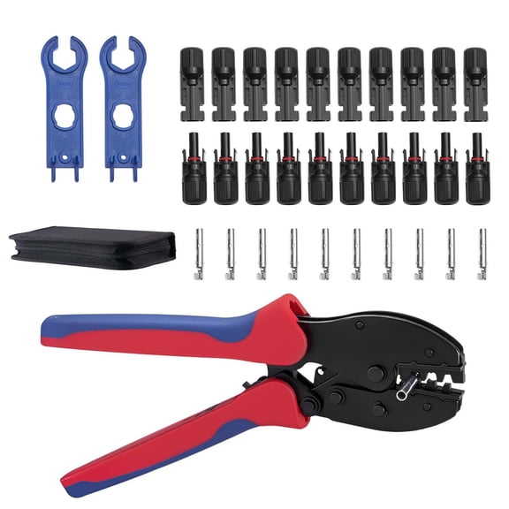 14-10 AWG Rolling Solar Connector Crimping Tool, Clear Marks, 10 Pairs Solar & Cable Connectors, Wrench, Case