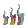thumbnail image 1 of 14", 12", 10"H Multi Colored Ceramic Elephant Sculpture with Rainbow Shimmer Finish, by DecMode (3 Count), 1 of 12