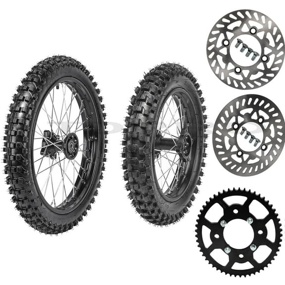 14" 12" Complete Wheel Set 60/100-14 80/100-12 Tire and Rim with Brake Disc & 420 53T Sprocket for Dirt Pit Bike XR CRF70 SSR Taotao DB17 Coolster 110cc 125cc KX65 Apollo RFZ125