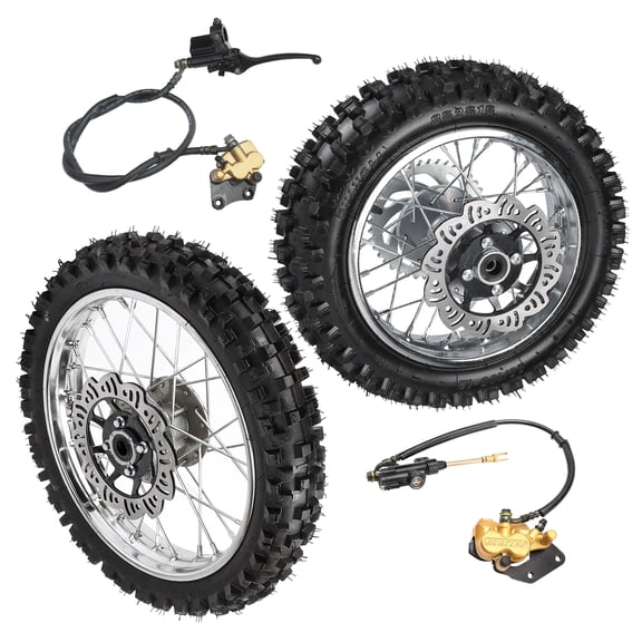 14" 12" Complete Wheels Combo Front 60/100-14 + Rear 80/100-12 Wheel Rim 12mm Bearing + 420 Sprocket + Disc Brake Assembly for Dirt Pit Bike SSR Apollo Coolster 110cc 125cc XR70 KX65