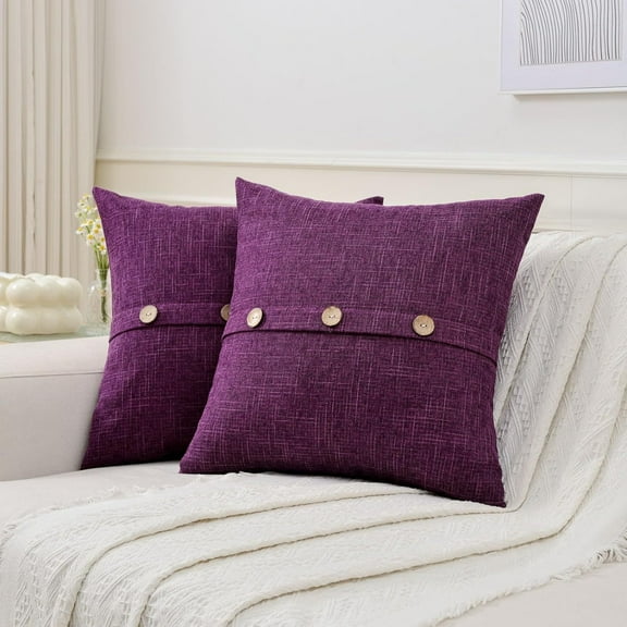 14×14 Inch Button Accent Throw Pillow Cover 2-Pack Textured Solid Decorative Cushion for Sofa Bed Living Room Decor