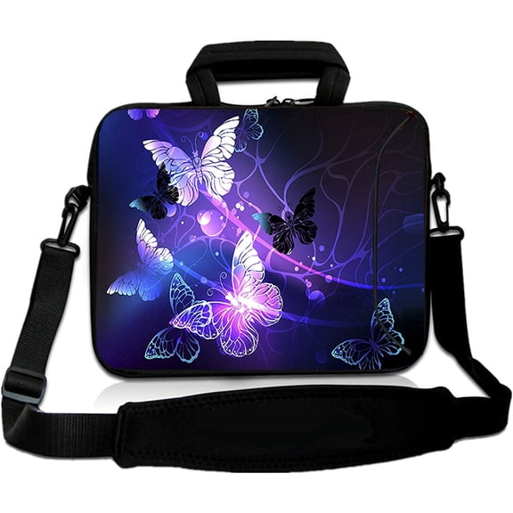 14 15 15.4 15.6 inch Laptop Shoulder Bag Notebook Handle Sleeve Neoprene Soft Carrying Travel Case with Accessories Pocket (14-15.6 inch, Butterflies)