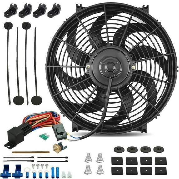 14-15 Inch 130w Electric Fan Push-In Radiator Thermostat Temp Switch Kit