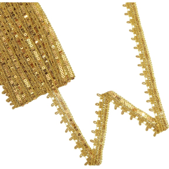 14~15 Yards Sparkle style Purl Polyester Ribbons with Sequins golden 1 inch(25mm)