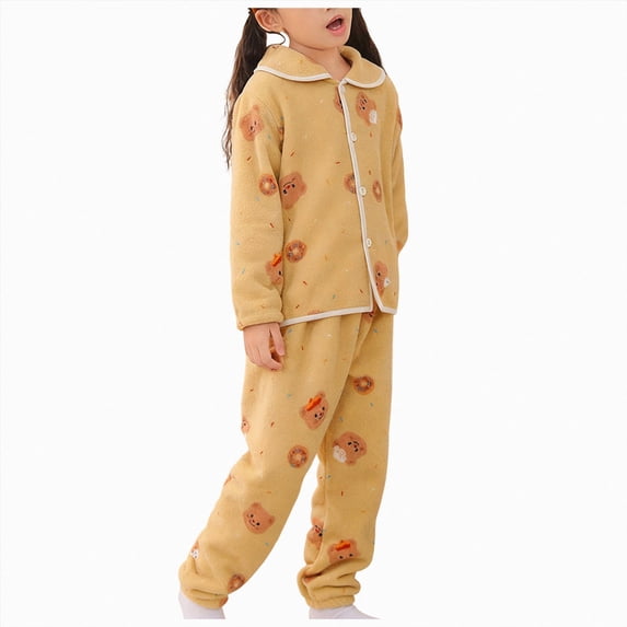 14-15 Years Toddler Girl Fall Clothes Outfits Set Top & Sweatpants 2Pcs Cute Home Outdoor -8Y Children Pajamas Boys Flannel Cardigan Set Winter Thickened Girls Coral Yellow