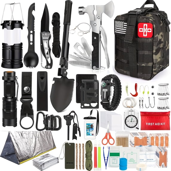14/152/258Pcs Professional Survival Gear Kit, Outdoor Fire Starter, Compass & Multitool, for Camping & Adventure, Ideal Christmas Gifts for Men, Dad, Husband & Women