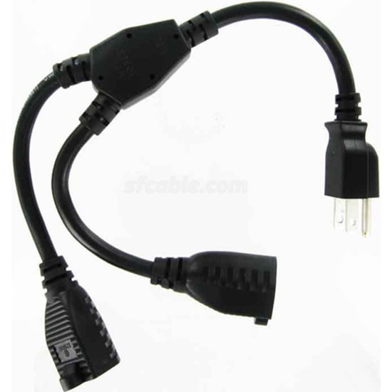 14" 16 AWG Outlet Saver Power Cord Splitter (2 NEMA 5-15R to 1 NEMA 5-15P) 13A