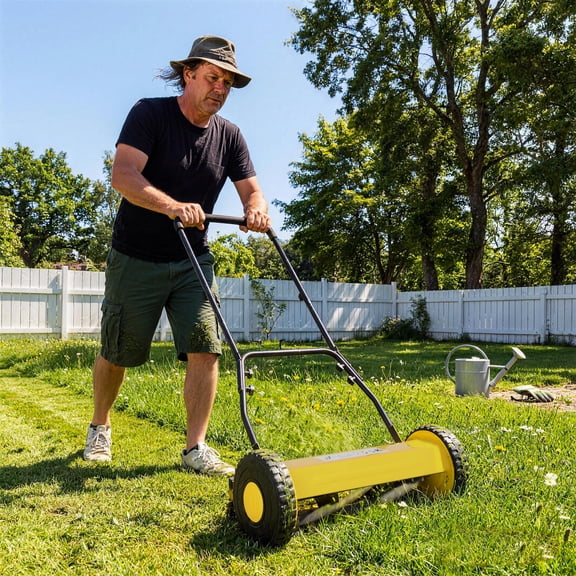 14/16 Inch Manual Reel Lawn Mower, 5-Blade Push Reel Mower with Adjustable Cutting Height, Lightweight, Quiet, Rechargeable – Compact Eco-Friendly Grass Cutter for Small Yards