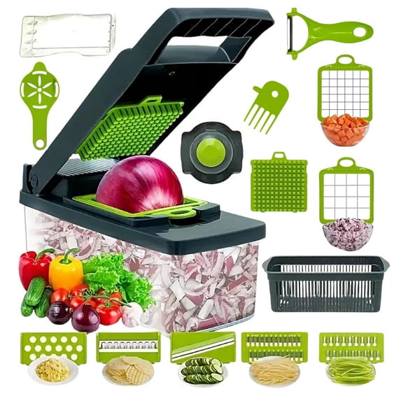 14/16-Piece Multifunctional Vegetable Cutter Set - Kitchen Grater, Slicer & Shredder for Effortless Food Prep - Plastic Kitchen Gadget with Storage Space-Saving Design