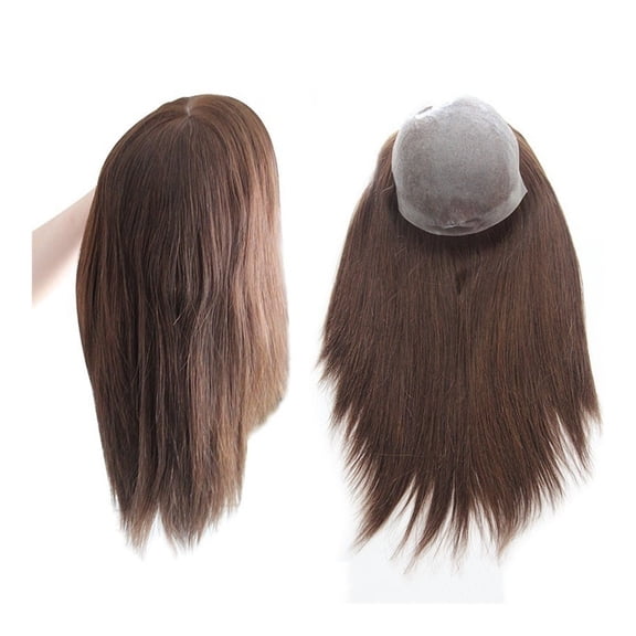 14"-16" Straight Hair Topper for Women 120% Density Real Human Hair, 7"x9" Full PU Skin Base Hair Topper Double Knots Brazilian Remy Hair Pieces