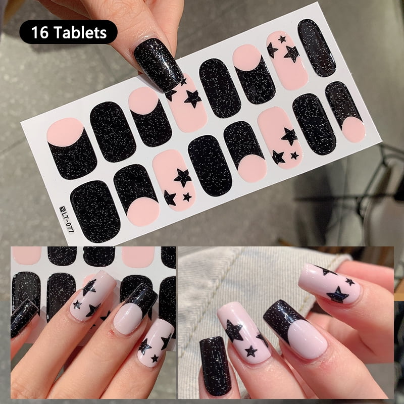 14/16Tips Full Cover Gradient Nail Stickers Multi Color Self Adhesive ...
