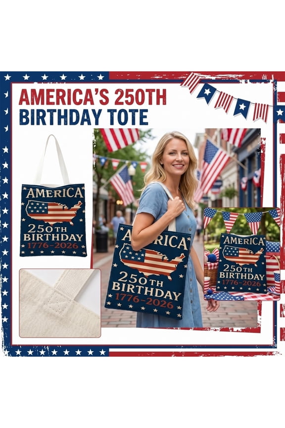 14*16in Large Canvas Tote Bag, Usa 250Th Anniversary Patriotic Decor, Navy Blue Star Print, Grocery Shopping Use, Fourth of July Gatherings