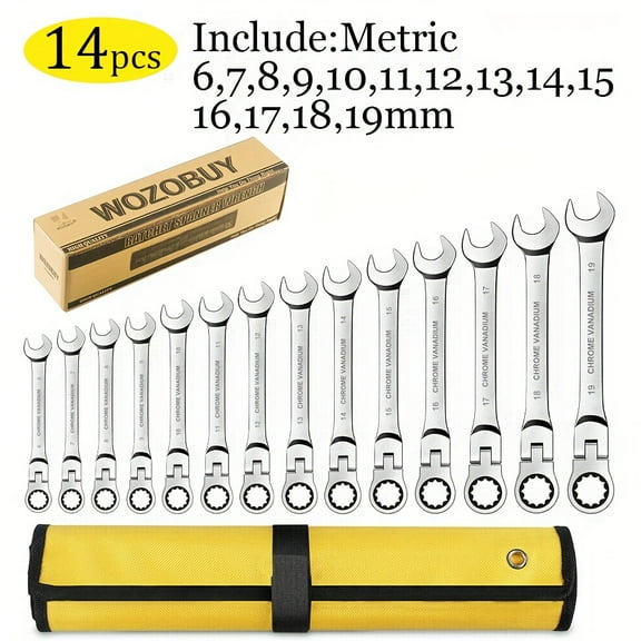 14/16pcs Flex Head Ratcheting Wrench Set, Combination Ended Spanner Kits, Chrome Vanadium Steel Hand Tools Socket Key Ratchet Wrench Set