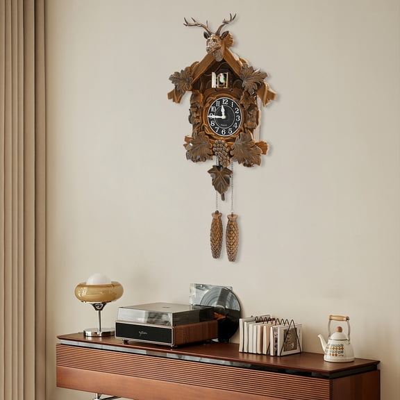 14.17*29.33in Unique Appearance Wall-Mounted Vintage Brown Deer Head Home Decoration Clock for Living Room