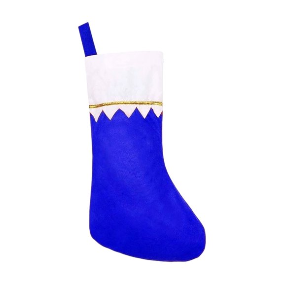 14.17" Blue and White Christmas Stocking with Gold Trim, Traditional Felt Fabric Stocking for Fireplace Mantel, Family Holiday Decorations (1PC)