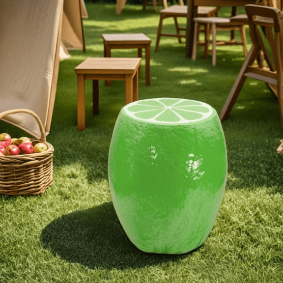 14.17" High Novelty Lime Stool, 12.60" Wide Resin Fruit-Shaped Accent Table, Multi-Functional Plant Stand & End Table for Home & Garden Decoration