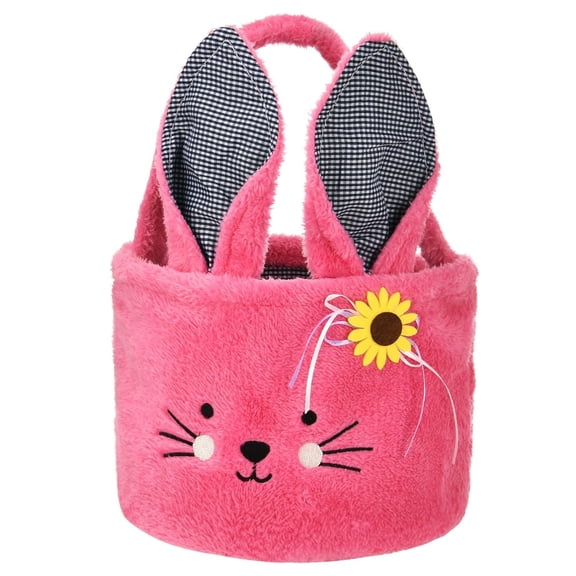 14.17 Inch Easter Bunny Basket Plush Easter Bunny Tote Bags Cute Rabbit Design Personalized Easter Bucket for Kids Carrying Gift and Eggs (Plush-Rose Red)
