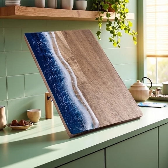 GZCMXH 14.17 inch Acacia Wood Cutting Board, with Unique Blue Resin, Natural Wood Grain, Suitable for Wedding/Chef's Gifts