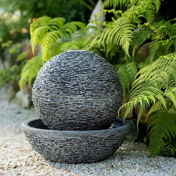 14.17" Water Fountain Indoor/Outdoor Sphere Waterfall Fountain, Stone-Shaped Water Feature for Garden, Patio or Tabletop