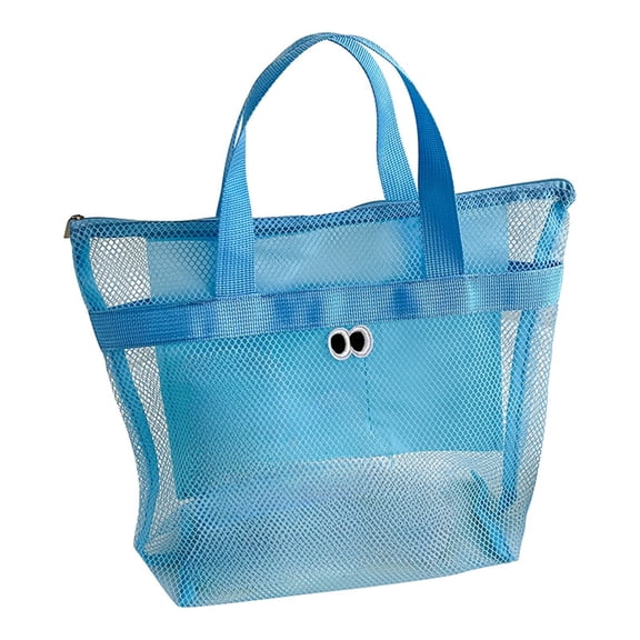 WOHAPY Upgrade 14.17x12.2 in Mesh Beach Bag, Lightweight Foldable Tote Bag, Portable Travel Storage Bag for Beach and Pool Essentials Blue