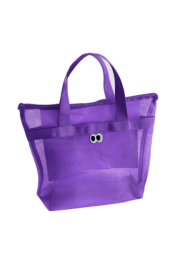Upgrade 14.17x12.2 in Mesh Beach Bag, Lightweight Foldable Tote Bag, Portable Travel Storage Bag for Beach and Pool Essentials Purple