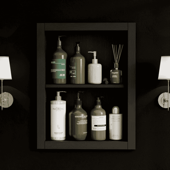 14'' * 18'' Recessed Medicine Cabinet Wall Niche Wood, 2-Tier Bathroom Niche Insert for Drywall, in Wall Shelf Medicine Cabinets Replacement, for Living Room, Bathroom Storage, Black