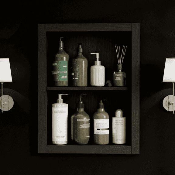 14'' * 18'' Recessed Medicine Cabinet Wall Niche Wood, 2-Tier Bathroom Niche Insert for Drywall, in Wall Shelf Medicine Cabinets Replacement, for Living Room, Bathroom Storage, Black