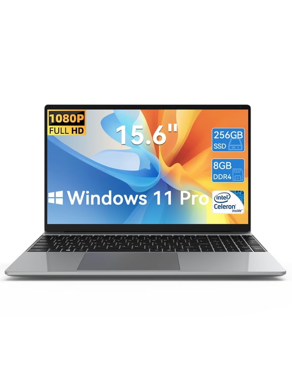 15.6in Windows 11 Pro Laptop, 8GB DDR4 256GB SSD Computer, Intel Celeron, 1920*1080 IPS Screen