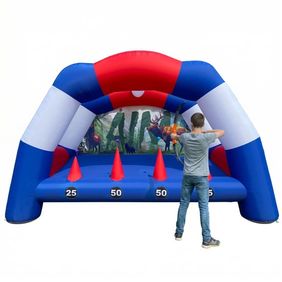 14.1x6.5x8.8Ft Inflatable Archery Range Floating Ball Shooting Archery Target Interactive Sport Games with 2 Longbow + 6 Arrows+8 Balls, Perfect for Backyard, Indoor & Outdoor Fun
