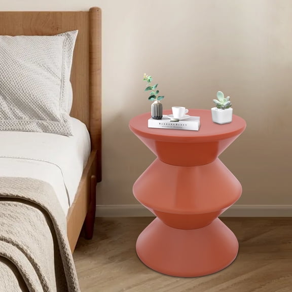 14.2*17.7 inch Modern Injection Moulding Floor Standing Orange Round End Table for Living Rooms