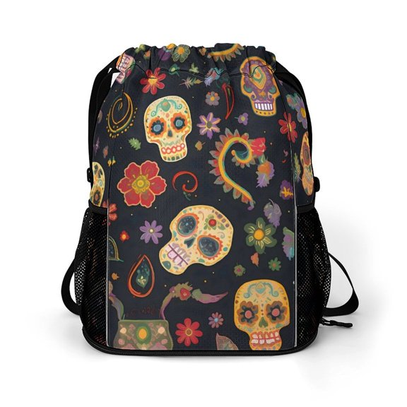 14.217.9in Motion Bundle Pocket Large Mouth Design Shrink Freely Dry And Wet Separation Large Capacity Retro Skull Head Flower