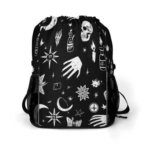 14.217.9in Motion Bundle Pocket Large Mouth Design Shrink Freely Dry And Wet Separation Large Capacity Retro Skull Head