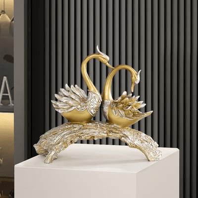 14.2" Gold Modern Simulation Couple Swan Sculpture Art Ornament Home Table Statue Decor