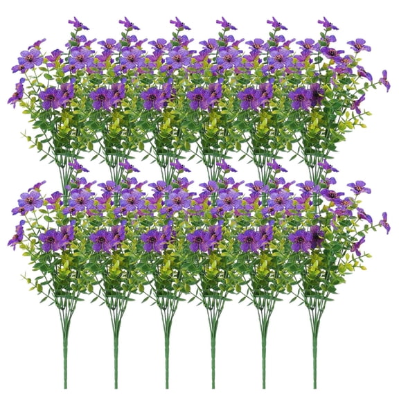 14.2 Inch Purple Artificial Eucalyptus Flowers 12 Pack Greenery Stems for Indoor Outdoor Decor