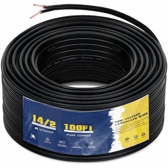 14/2 Low  Landscape Wire 100ft - Copper Direct Burial   for Landscape Lighting, Outoor Pathway Lights & Garden ,,