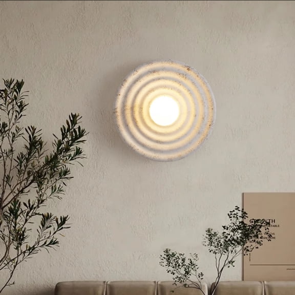 14.2" Minimalist Wabi-Sabi Wall Sconce, Circular Layered LED Wall Light, Neutral Textured Decorative Lamp, Soft Warm Light for Living Room, Bedroom, Hallway & Farmhouse Home Decor(S)