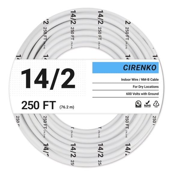 14/2 NM-B Cable 250 FT UL Listed Residential Indoor Electrical Wire with Ground, Solid Bare Copper, 600V