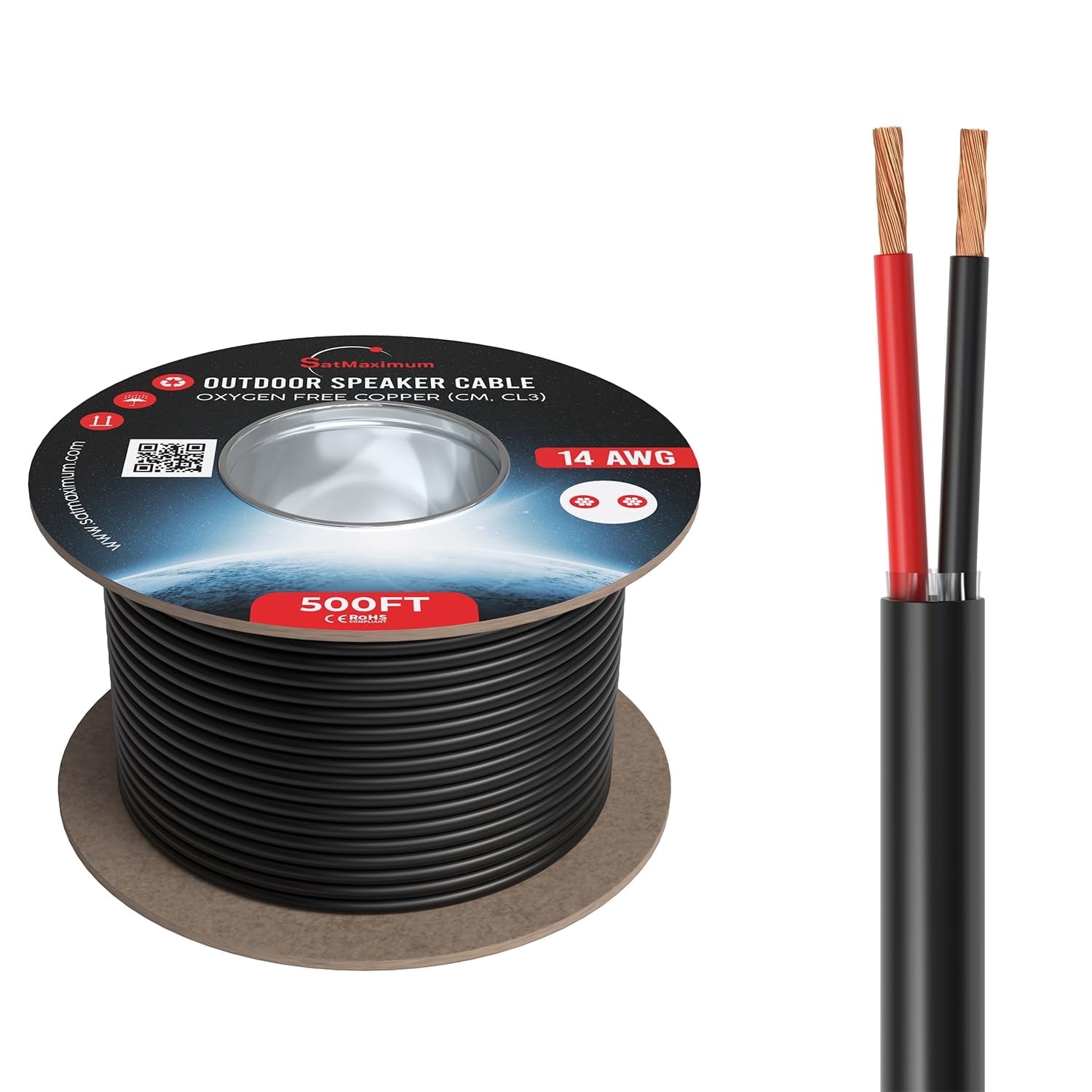 14/2 Outdoor Speaker Wire, Oxygen-Free Copper, Direct Burial, UV and Weather Resistant, CL3 CM Rated, Low Voltage Audio Cable for LED Lighting, Car Audio, Home, Cables Direct Online