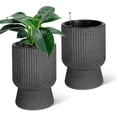 thumbnail image 1 of 14.2" Planters Set of 2 - Tall Planters with Water Level Monitors, Hidden Water Storage Tank for Self-Watering, with Easy Water and Fertilizer Inlet, Indoor & Outdoor Use，Marble Black, 1 of 8