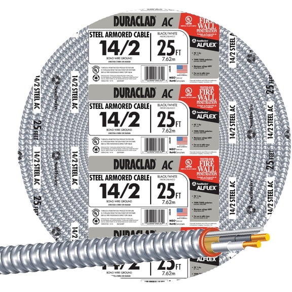14/2 Steel Armored Cable Electrical Wire - Single Pack