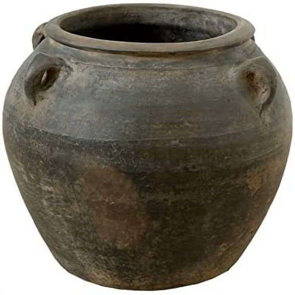 14.2" Wide Large Ceramic Vase, Rustic Pottery Vase with 4 Handles, Decorative Ceramic Vase, Farmhouse and Black Vases Home Decor, Tall Pottery Vase for Living Room or Garden$$Garden & Patio