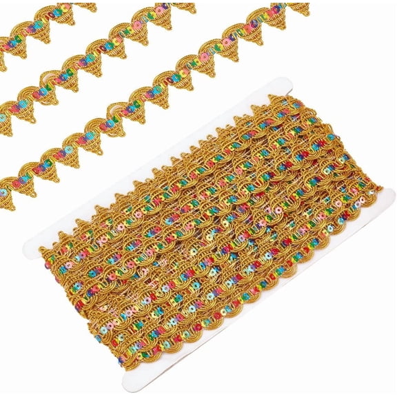 14.2 Yards/ 13m Sequinned Lace Trim 0.7inch/ 18mm Triangle Lace Ribbon Golden Lace Trim Gimp Decorated Trim Ribbon for DIY Craft Sewing Fabric Wedding Curtain Clothes Home Decor for making