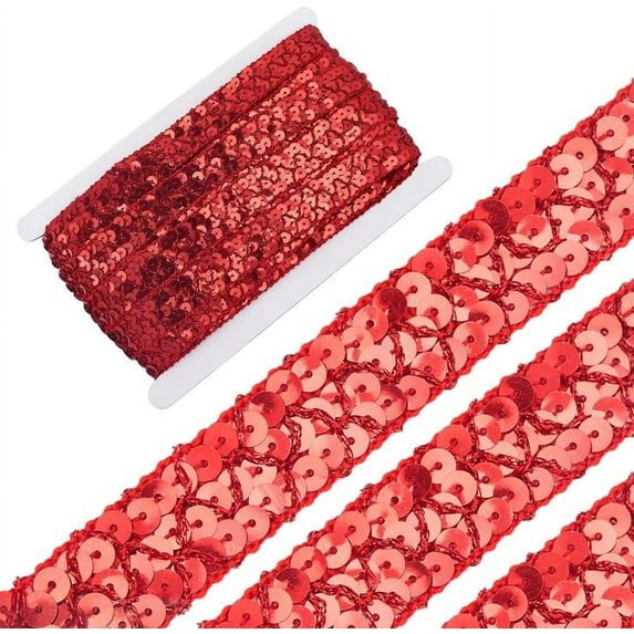 14.2 Yards Flat Sequin Lace Trim Metallic Glitter Gimp Braid Paillette Lace Trim Ribbon Red Applique for Sewing Christmas Halloween Home Wedding Decoration Crafts Costume Accessories