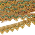 thumbnail image 1 of 14.2 Yards Metallic Braid Trim Gold 40mm Wide Triangle Shape Lace Ribbon Green Sequins Embellishment Lace Trim DIY Crafts Sewing Ribbon for Home Christmas Party Decoration Clothes, 1 of 9