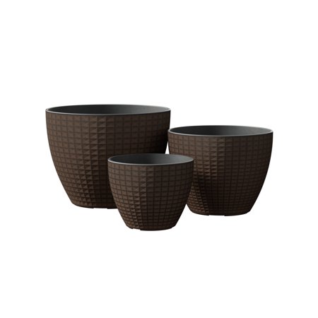 14.2 in. Dia*11.4 in. Dia*8.7 in. Dia Checkered Pattern Flower Pots for Indoor/Outdoor Plants (Set of 3) in Dark Brown