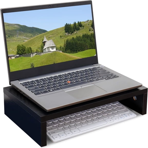 14.2 inch Monitor Stand Riser, Wood Monitor Riser with Storage for Desk Small Monitor Stand TV/Screen/Laptop Riser Computer Stand Desktop Shelf (Black-14.2 inch)