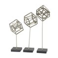 thumbnail image 1 of 14", 20", 17"H Silver Marble Geometric Sculpture with Marble Base, by CosmoLiving by Cosmopolitan (3 Count), 1 of 8