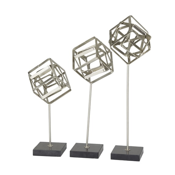 14", 20", 17"H Silver Marble Geometric Sculpture with Marble Base, by CosmoLiving by Cosmopolitan (3 Count)