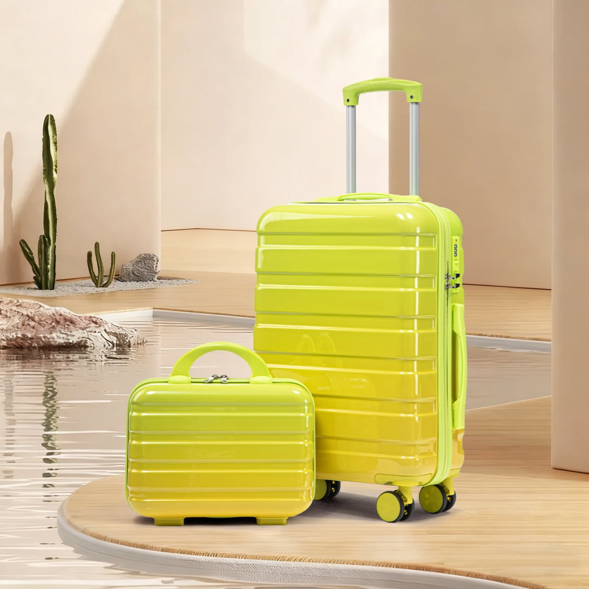 14"/20" 2 pcs/set Carry on Luggage with Spinner Wheels, Hardshell Suitcases with Gradient Color and Combination Lock, Checked Luggage for Travel Men and Women