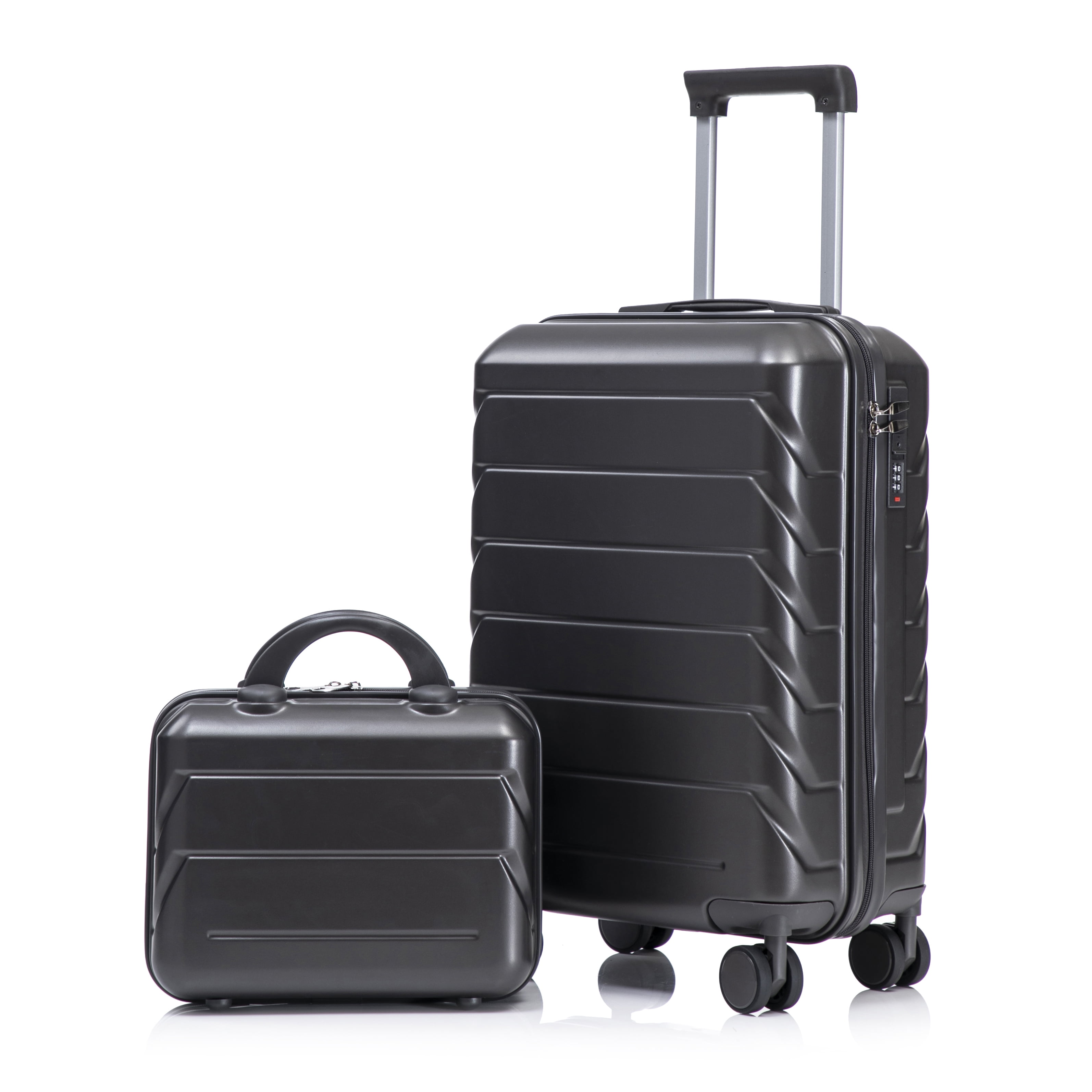 14"/20" 2 pcs/set in ABS Spinner Wheel Luggage, with Combination Lock, 14" Cosmetic Case (Dark Gray)